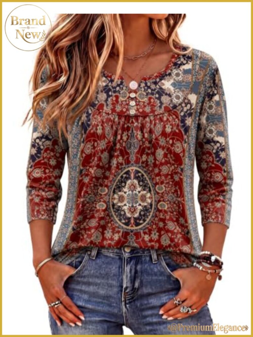 Women's 3/4 Sleeve V-Neck Floral Blouse Tunic Business Casual